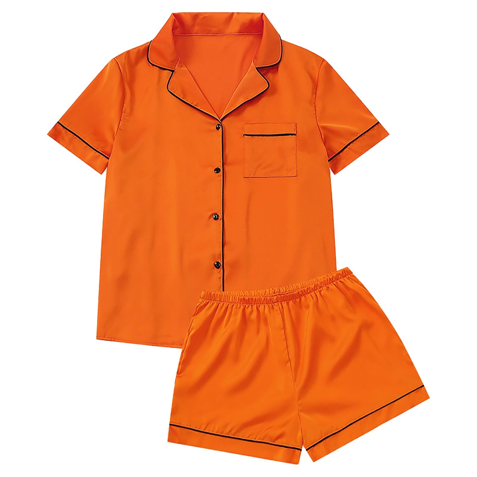 Generisch Pijama corto de seda para mujer, conjunto de pijama con botones, ropa de dormir de dos piezas, traje de casa de manga corta, camiseta y pantalones cortos, ropa de dormir de satén, 2 piezas