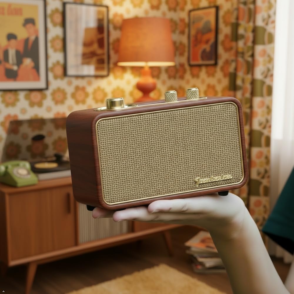 Wooden Retro Bluetooth Speaker, Vintage Portable Wireless Speaker with Interchangeable Faceplates, FM Radio, Subwoofer& Rotary Dial- Ideal for Music Lovers (Apur Retro Wood) - Image 4