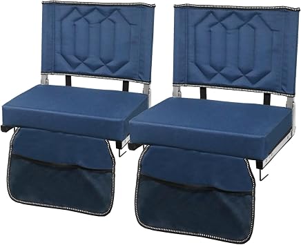 Stadium Seats with Back Support - Padded Bleacher Chair Cushion with Backrest, Shoulder Strap & Storage Pocket for Outdoor Events, Sports Games, Concerts, Camping, 2 Pack, Blue