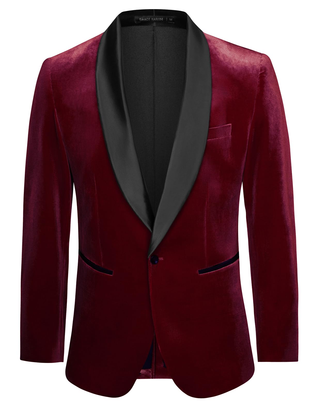 GRACE KARIN Blazer de un botón para Hombre, Ajuste Regular, Chaqueta de Traje de Terciopelo, Chaqueta de Fiesta para Boda, Navidad