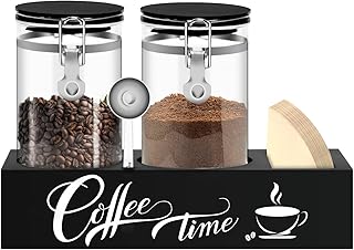 Glass Coffee Containers with Shelf Coffee Station Organizer 54oz Black G...