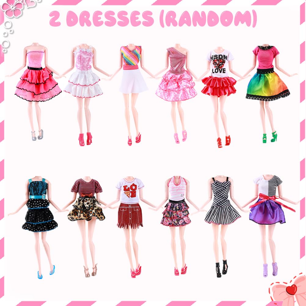 Vicloon 32 Piezas Ropa y Accesorios para Muñecas, 10 Zapatos, 2 Vestidos de Fiesta, 2 Tops, 2 Pantalones, 2 Vestidos de Moda, 2 Juegos de Trajes de Baño, Bikini, 8 Accesorios de Joyería, 4 Perchas
