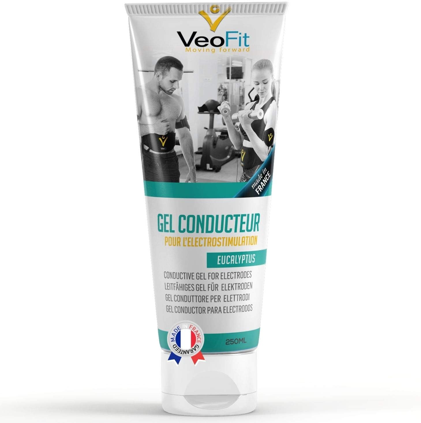 VEOFIT- Conductive Gel for Ab Belt Eucalyptus 1x250mL, Electrostimulators, EMS TENS Electrodes - Improves electrode contact and protects the skin - Made in France