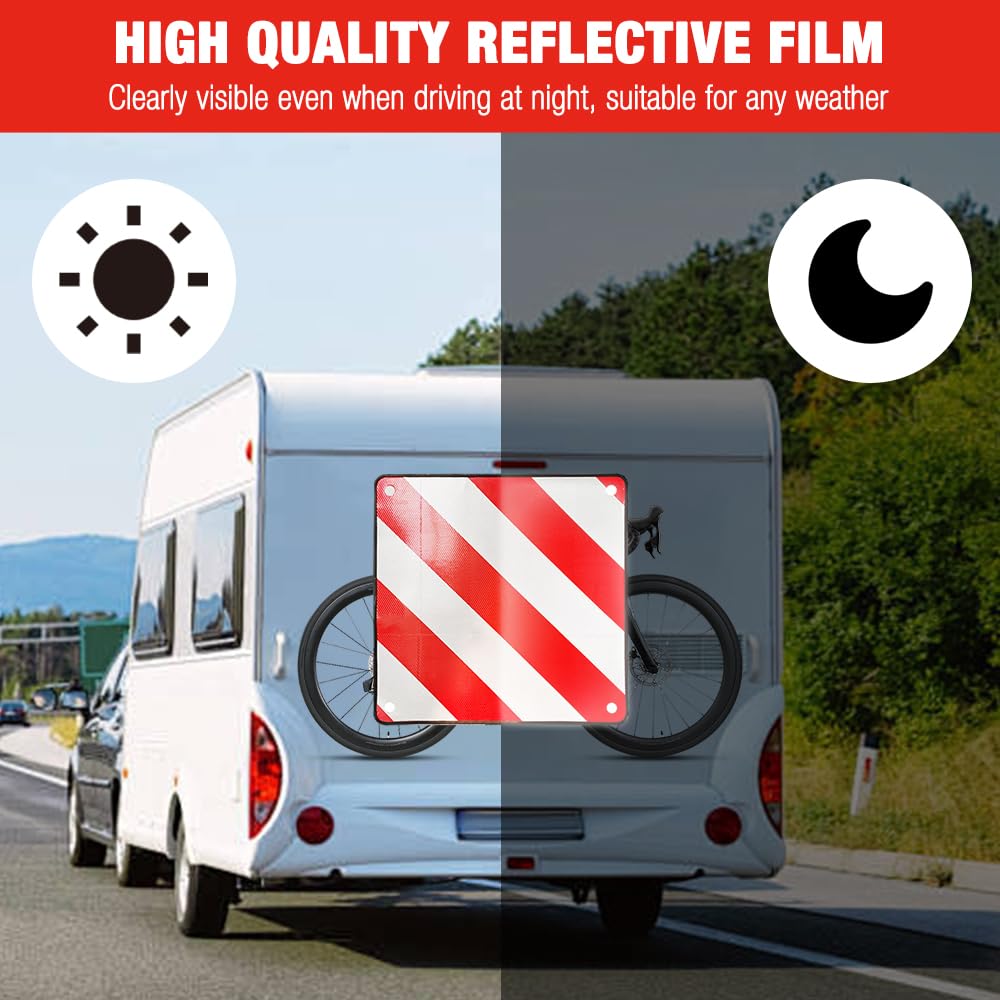 NAVESO 2 in1 Señal de Advertencia Italia y España, 50 x 50 cm Señal Reflectante de Advertencia Rojo y Blanco para Portabicicletas, Portabicicletas, Autocaravana, Caravana