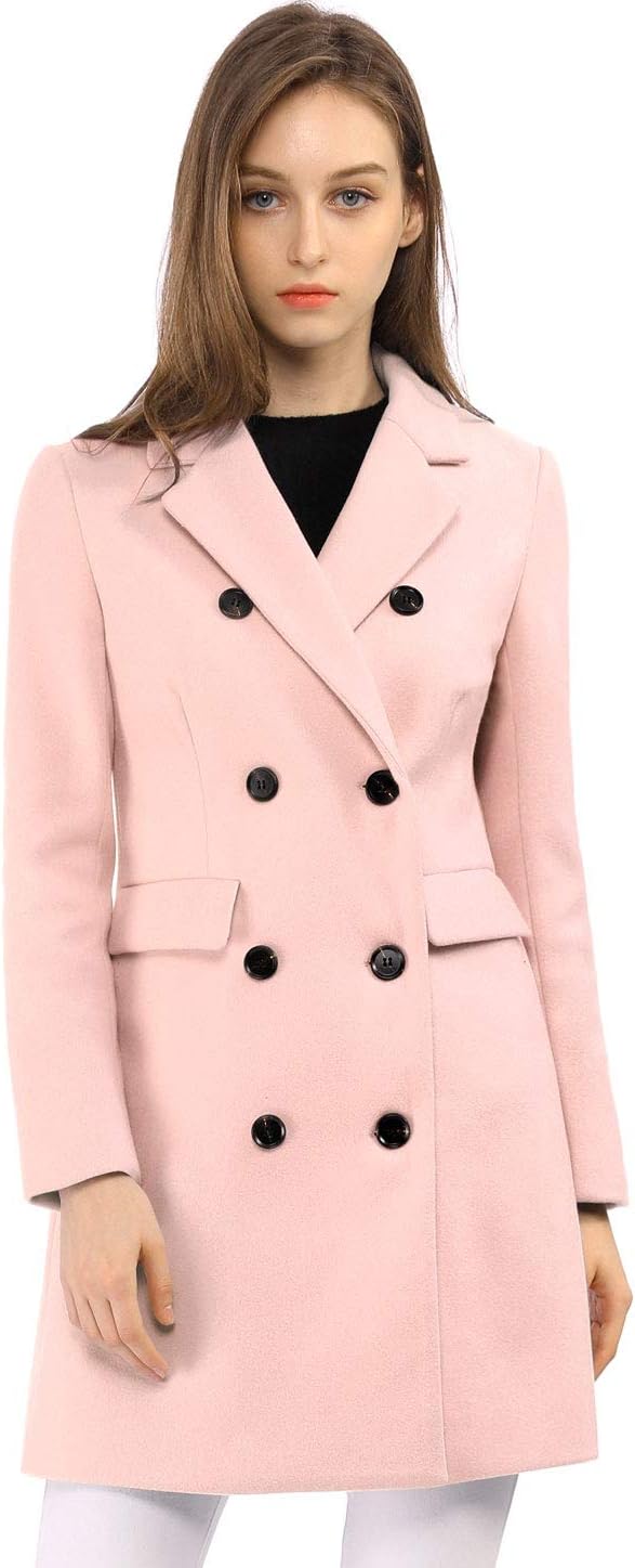 allegra k women's winter coat elegant notched lapel double breasted trench coat x-small pink