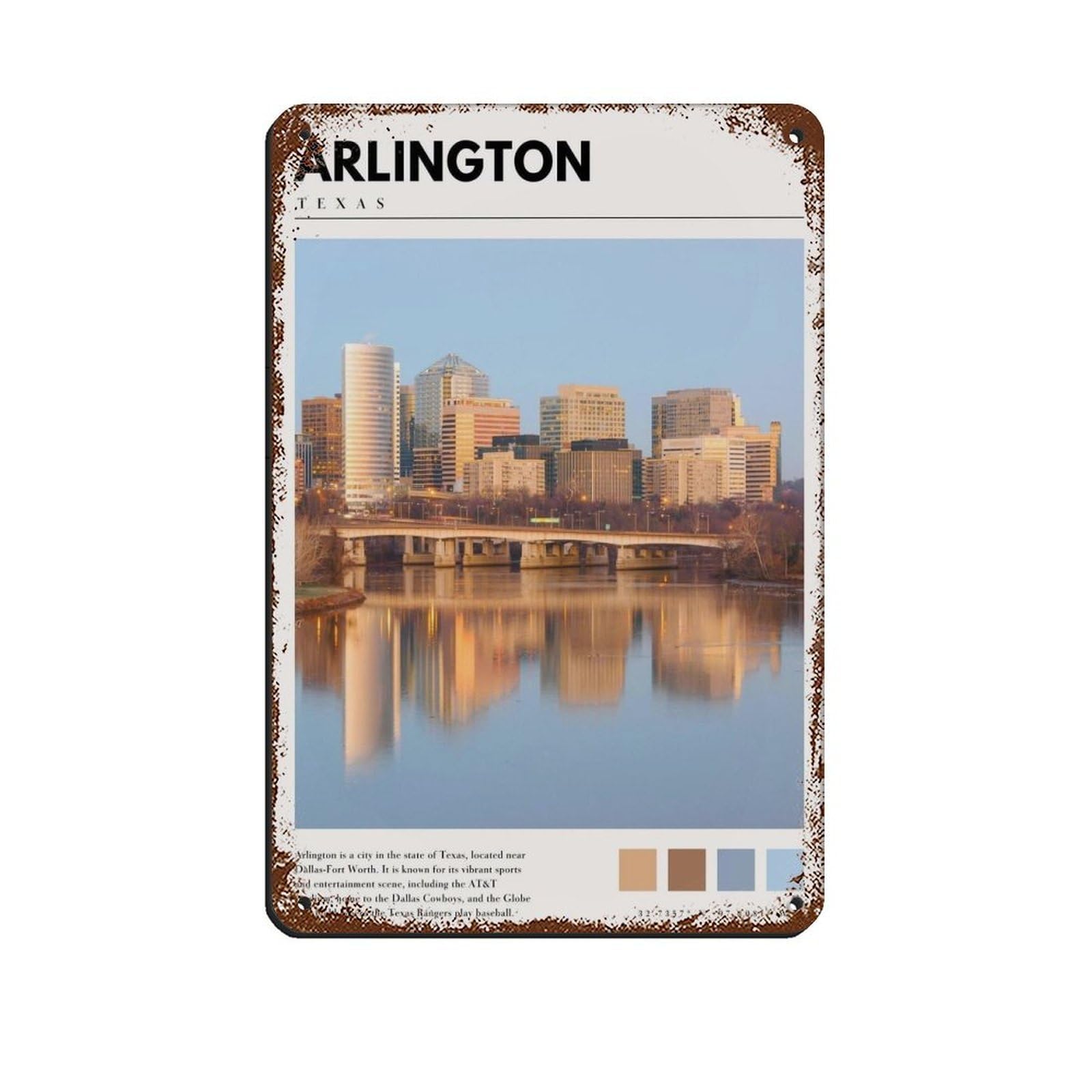 Arlington Texas Poster Arlington Art Retro Poster Metal Tin Sign Chic Art Retro Iron Painting Bar People Cave Cafe Family Garage Poster Wall Decoration 8x12inch(20x30cm)