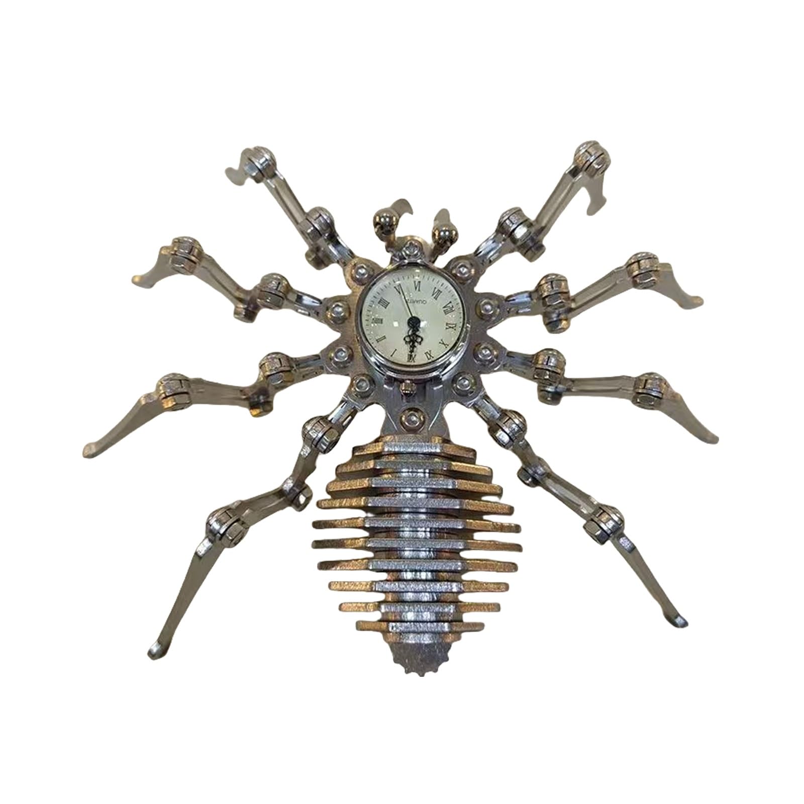 Whbbbj 3D Metal Spider with Clock, Mechanical Spider King, Static Mechanical Insect Model Crafts, Detachable Stainless Steel Hand-Assembled DIY Ornament, Handmade Crafts for Home Office Decor