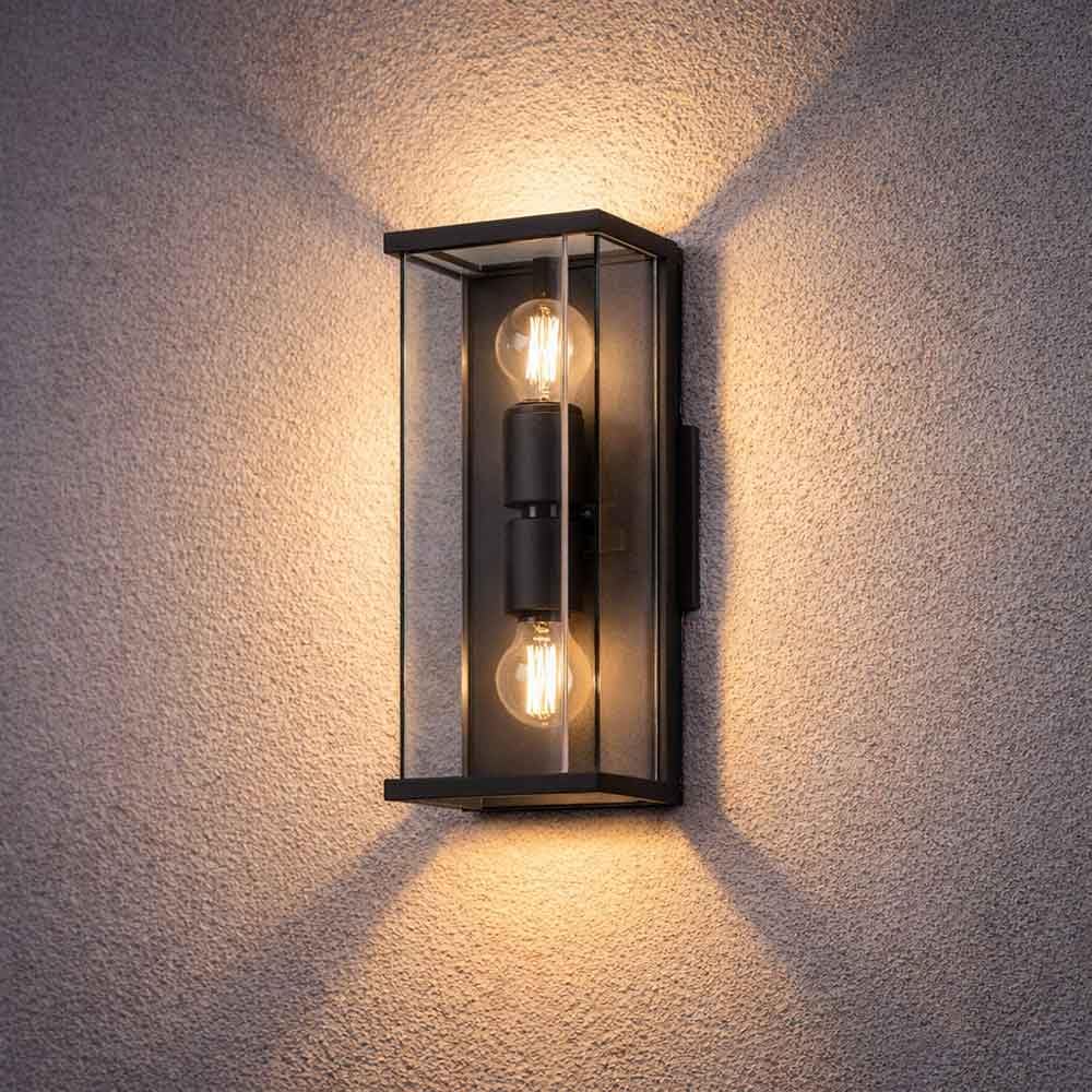 LED Design Wandleuchte Graphit Up & Down – Moderne Wandlampe für Innen & Außen, 2 x 6W E27, Warmweiß 2700K