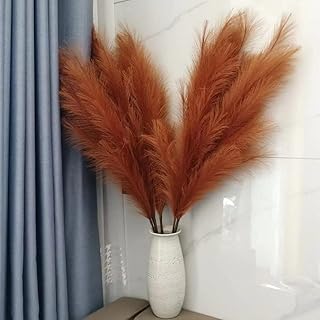 Pampas Grass Decor Tall,Long Pampas, Large Pompas Floral, Elegant Feather Flowers for Wedding Decorations, Living Room Decor (Faux Burnt Orange, 8pcs 43.3"(110cm))