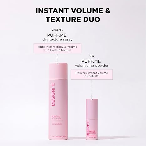 Design.Me PUFF.ME Hair Volumizing Powder & Dry Texture Spray Bundle | Texture Spray for Women | Root Lift | Instant Volume| Color-Safe Hair Styling Duo