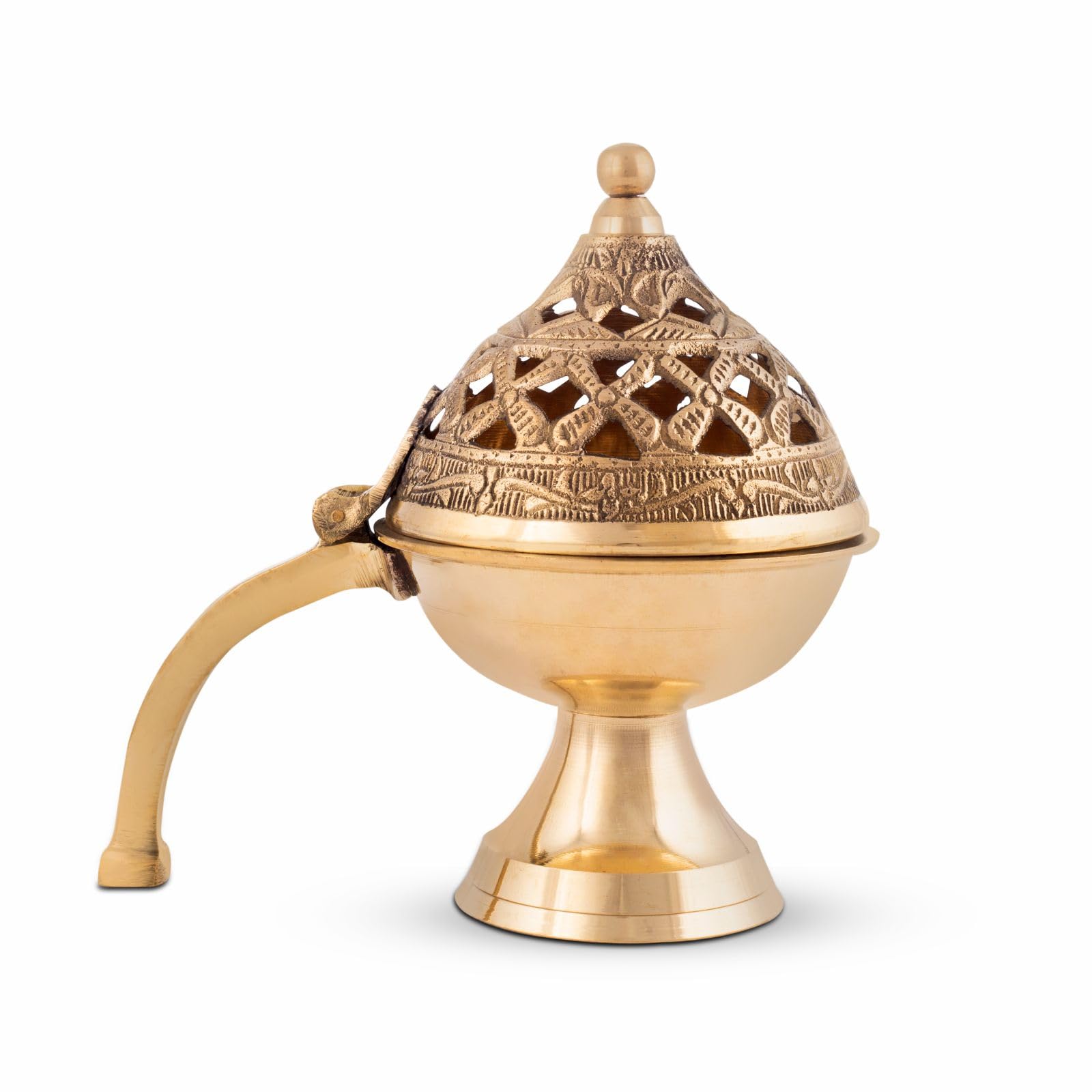 LA GRACE DESIGNS Brass Dhuni Loban Burner – Traditional Dhoop Dani with Handle | Incense Holder for Pooja, Havan, Home Temple & Meditation – Durable Brass Build (Pack of 1)