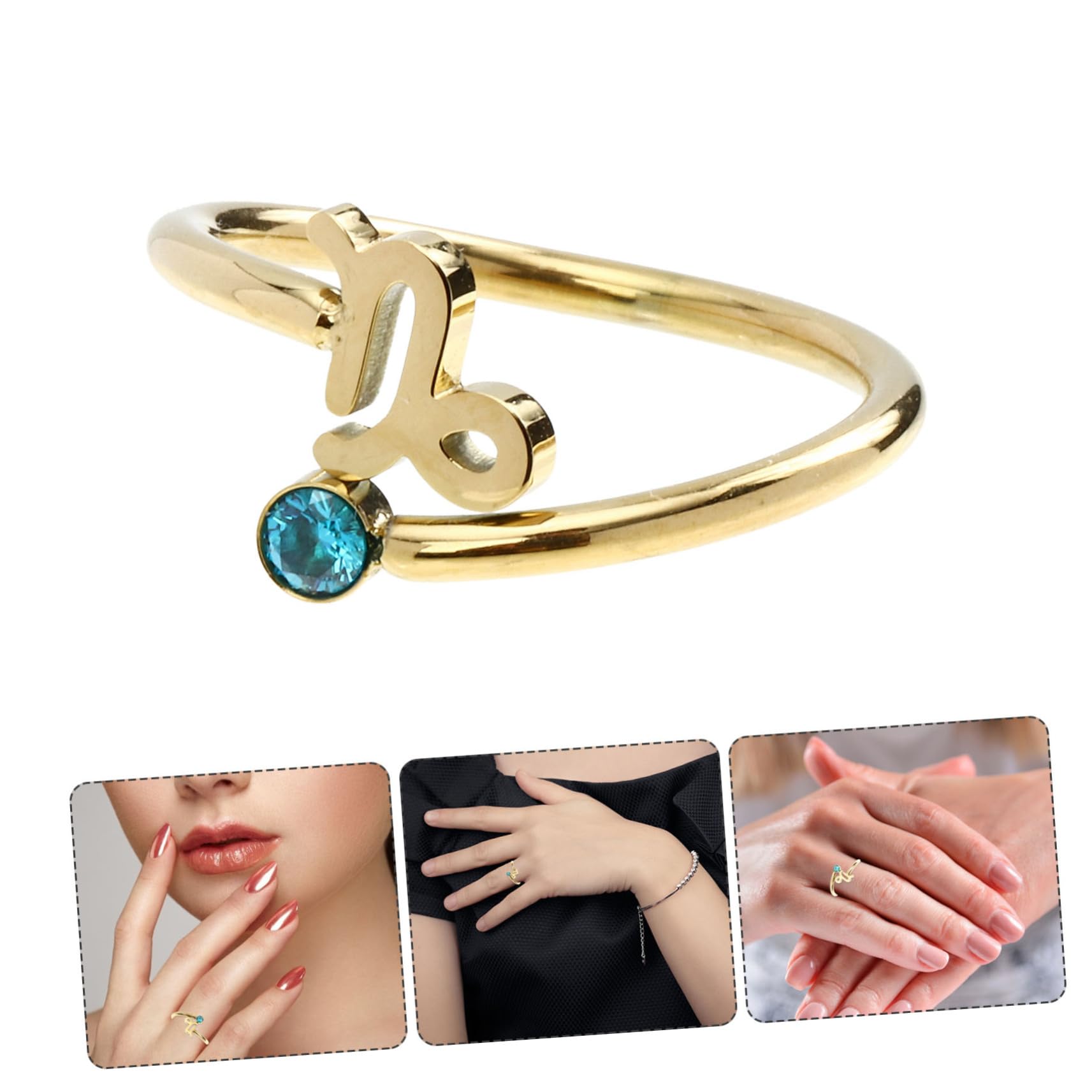 Mipcase Anillo Abierto Ajustable del Zodiaco Escorpio Circonita Dorado | Acero Inoxidable y Zircon, 1 Pieza, Uso Diario y Noche, para Mujer y Niña