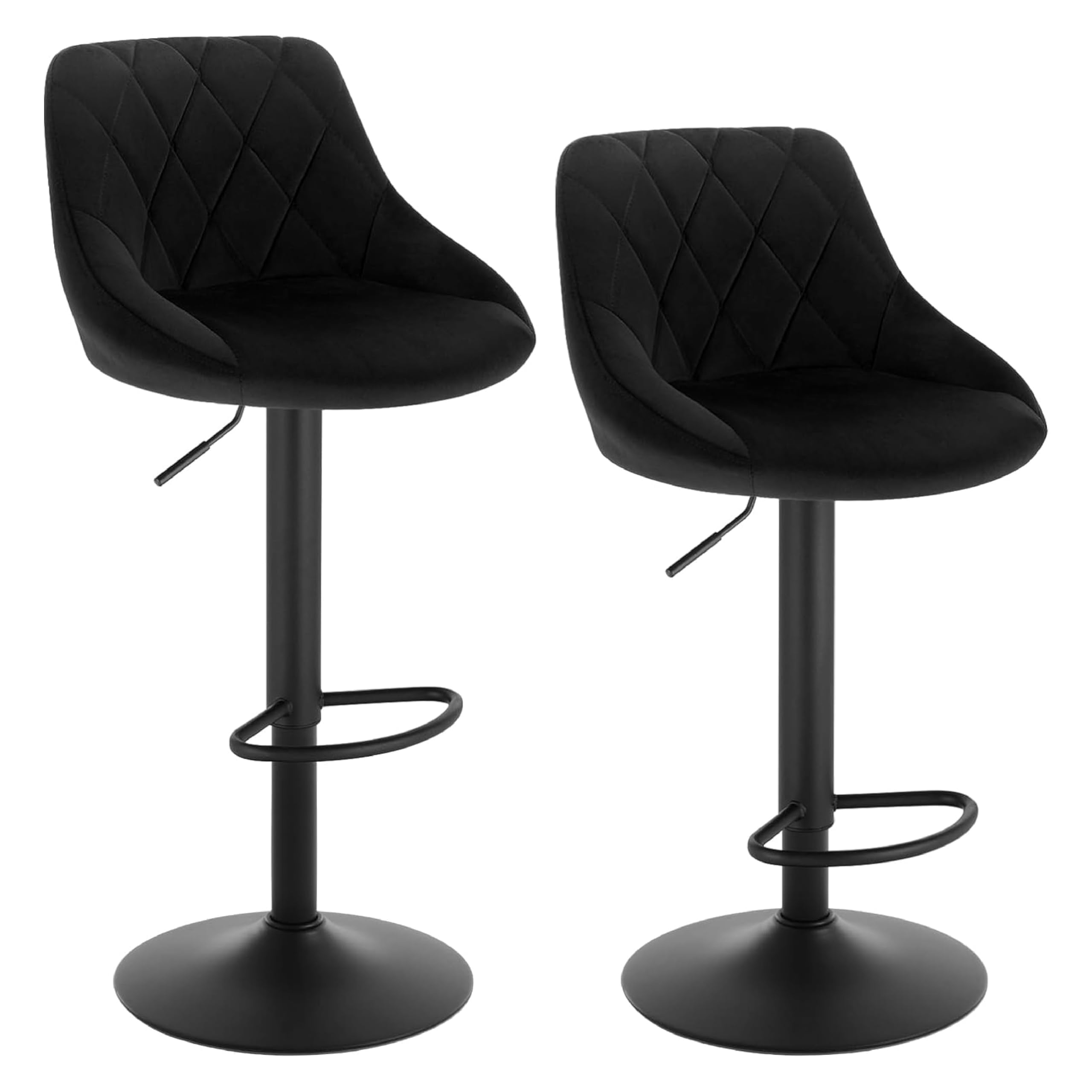 WOLTU Bar Stools Set of 2, Breakfast Bar Chairs Swivel Dining Stools, Height Adjustable Kitchen Island Barstools, Black Velvet Upholstery, Metal Footrest & Base
