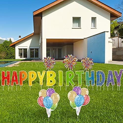 18 Pieces Happy Birthday Yard Sign With Stake 16 Inch Happy Birthday Letter Lawn Sign Colorful Weatherproof Corrugated Plastic Sign For Outdoor Party Supplies Decor #TOP3