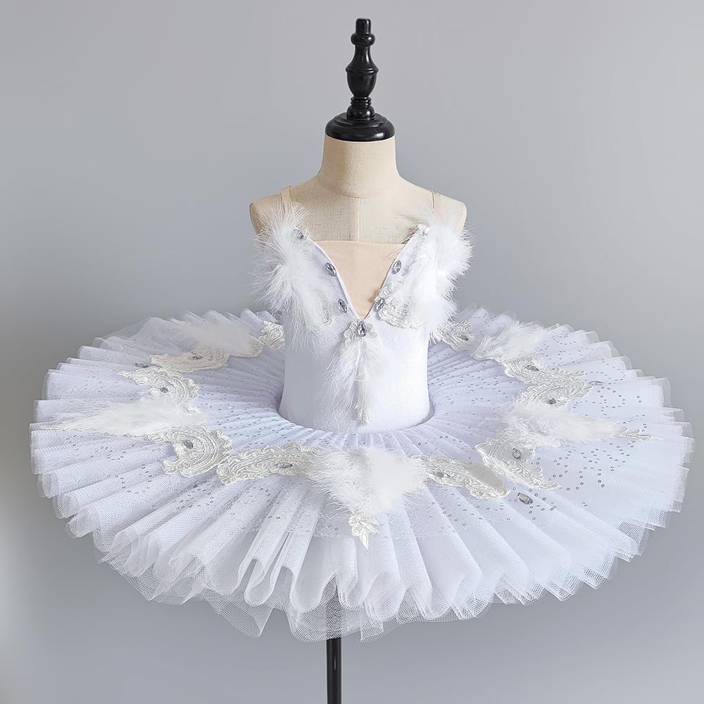GeRRiT Balletto tutù Bianco Lago dei Cigni Adulto Balletto Danza Vestiti Tutu Gonna Donne Ballerina Vestito Bambini Ragazze Regali di Compleanno,Bianca,140
