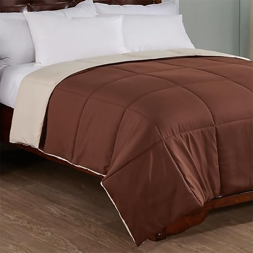 Miniatura 2 de Edredón acolchado ligero reversible alternativo, hipoalergénico, piel de melocotón, caja cosida, tamaño FullQueen, marrón