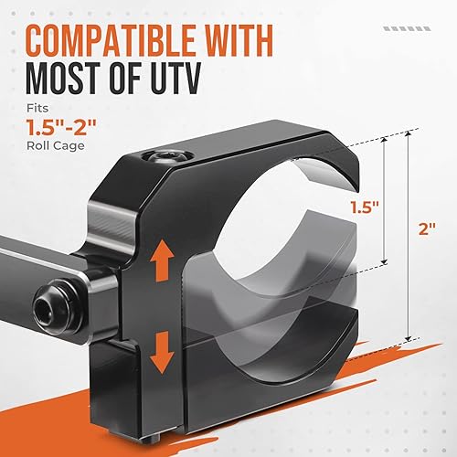 Miniatura 7 de kemimoto Soporte de látigo UTV mejorado, 1 unidad, doble abrazaderas de 1.5 a 2 pulgadas, jaula de rollo de aluminio resistente, soporte de montaje