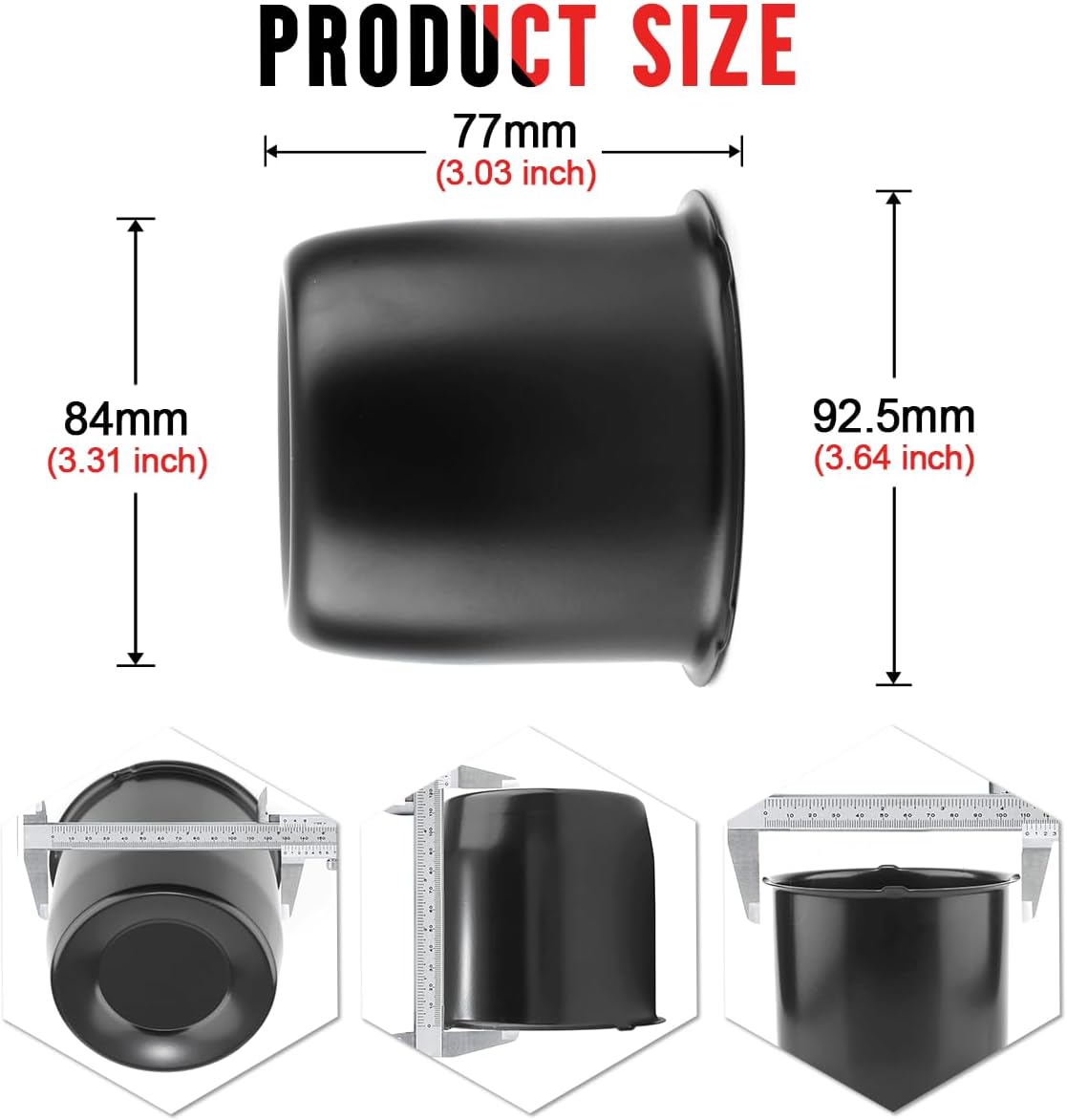 RTRHINOTUNING 3.31" Wheel Center Caps Stainless Steel Push Through Black Trailer Hub Caps for Truck RV SUV Wheel Rims 3.07" Height with Aluminum Badges