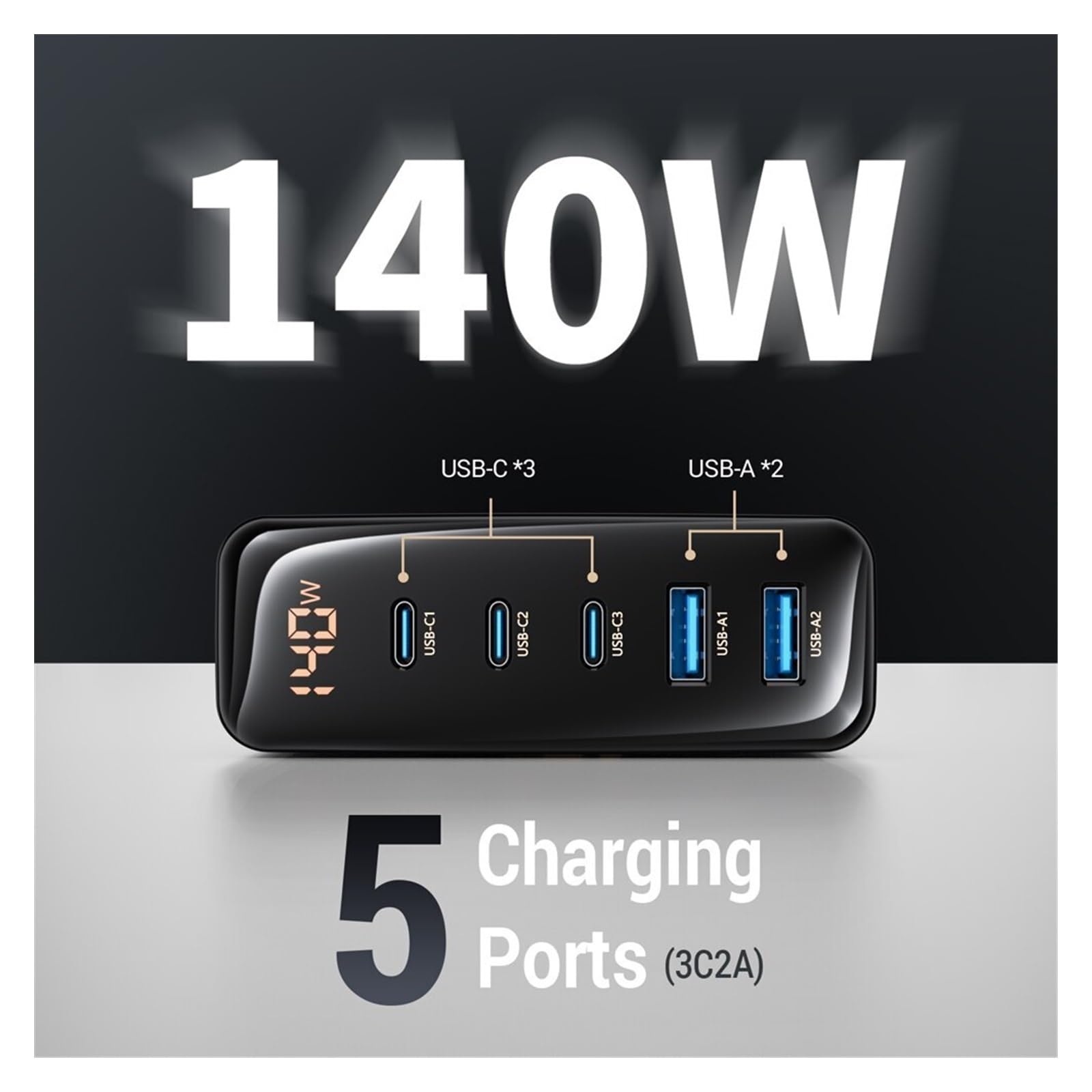 EDEDE Cargador USB C Multiple, Cargador rápido USB de Escritorio de la estación de Carga USB del Cargador 140W 5 Puertos USB PD 100W PPS, Universal Cargador USB C