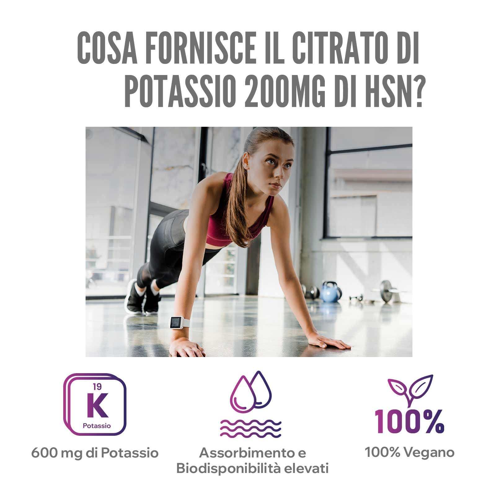 HSN Citrato di Potassio 1664mg (600mg di Potassio Elementare) per dose giornaliera | 180 Capsule Vegetali | Il potassio contribuisce al normale funzionamento del sistema nervoso