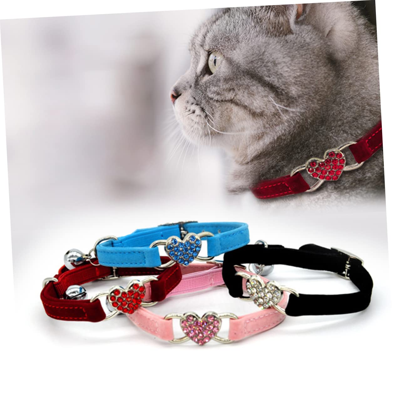 DOITOOL 2pièces Collier Ajustable Forme De Cœur pour Chat avec Décor Rhinestones Et Cloche Accessoire Félin Rose