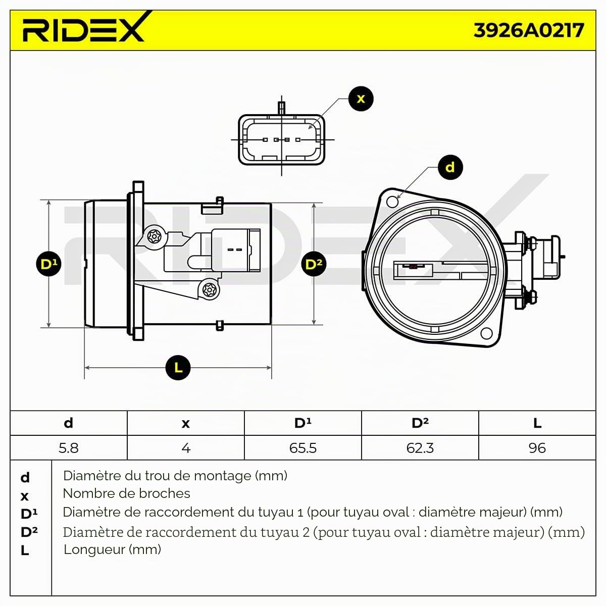 RIDEX 3926A0217 Débitmètre d'air Compatible avec PEUGEOT 207 3/5 portes WA, WC