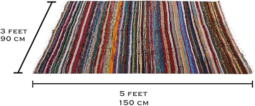 Miniatura 2 de Chindi - Alfombras de trapo de algodón 100% ecológicas, 2 en 1, reversibles, multiusos, multicolor, tejidas a mano (5 x 3 pies) para sala de estar y