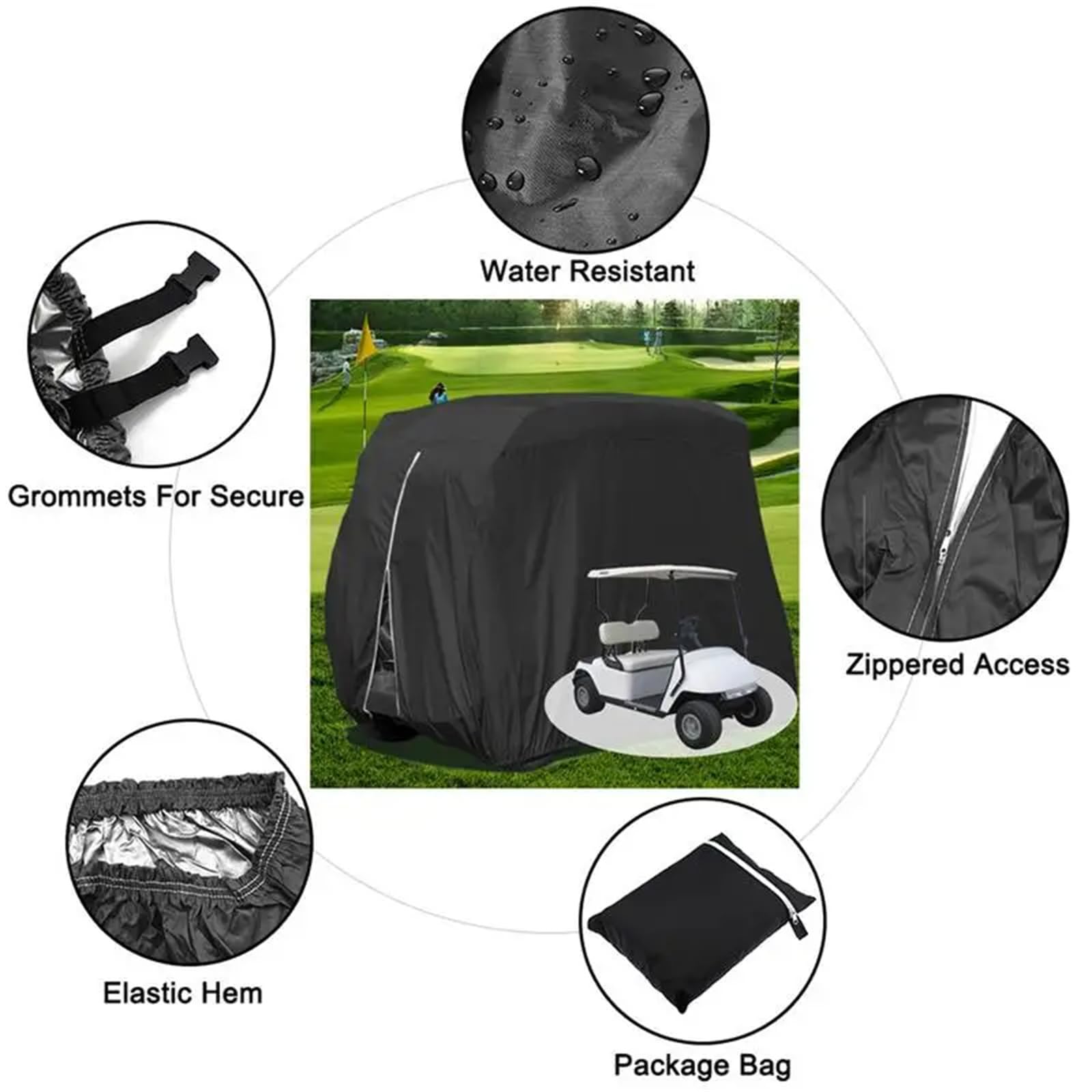 Funda para Carrito De Golf, Protección Exterior Impermeable Cubierta para Lluvia Parabrisas A Prueba De Polvo Tela Oxford Asientos para 4 Personas Carts Cover para Carrito De Ezgo Club Car Yamaha
