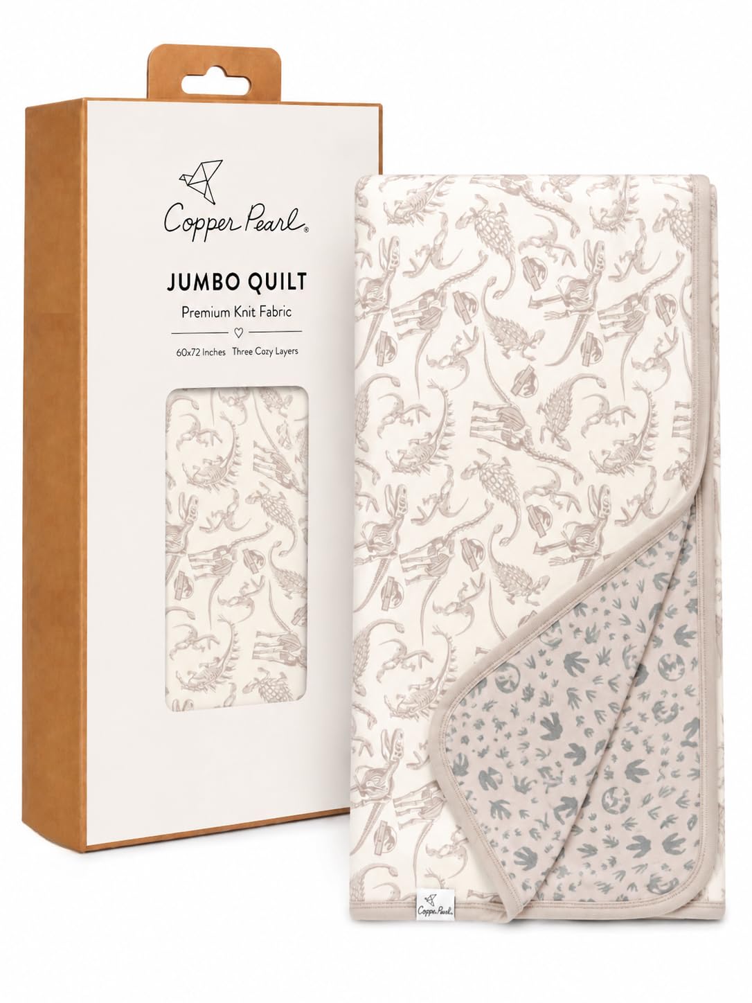 Copper Pearl Jumbo Three-Layer Baby Blanket: Soft Baby Quilts for Boys and Girls | Breathable, Cozy, Toddler Blanket | Baby Quilt for Newborns | 60x72 Premium Material | Jurassic Park Fossils