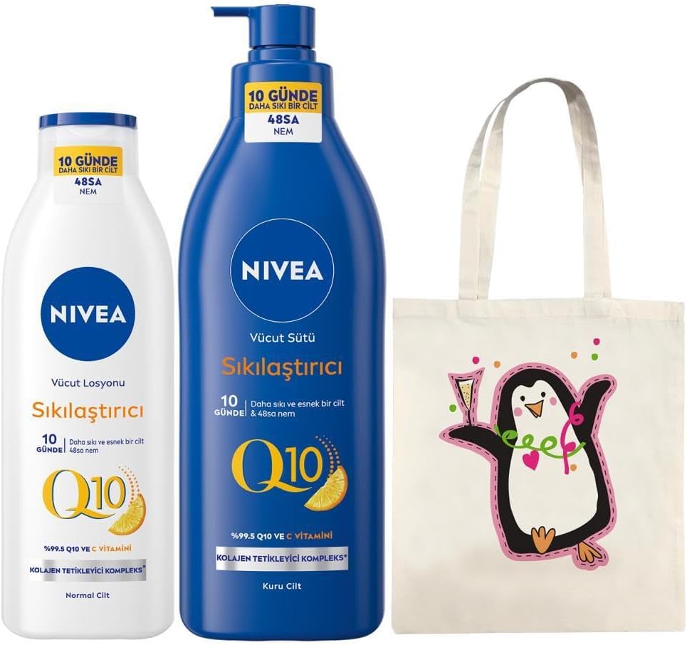Q10 Sıkılaştırıcı Vücut Bakım Sütü 400ml ve Vücut Losyonu 250ml, C Vitamini, 48 Saat Nemlendirici