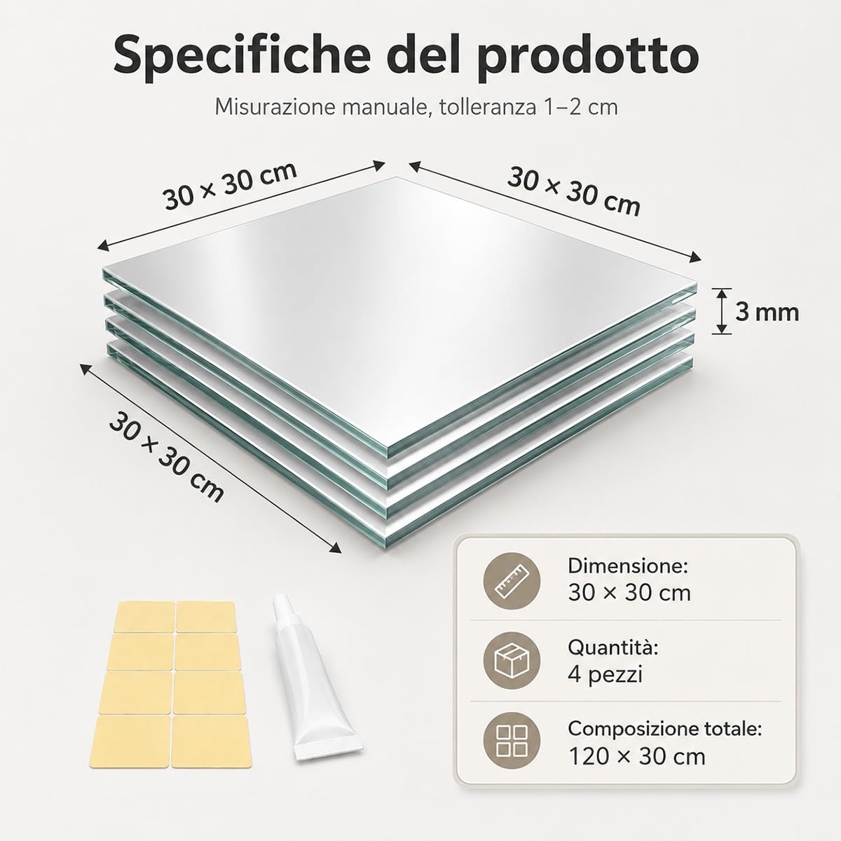 Specchio da Pavimento Grande a Figura Intera 4 Pezzi 30x30cm, Specchio Palestra Adesivo Anti-Rottura Ultraleggero Moderno per Casa, Palestra e Yoga