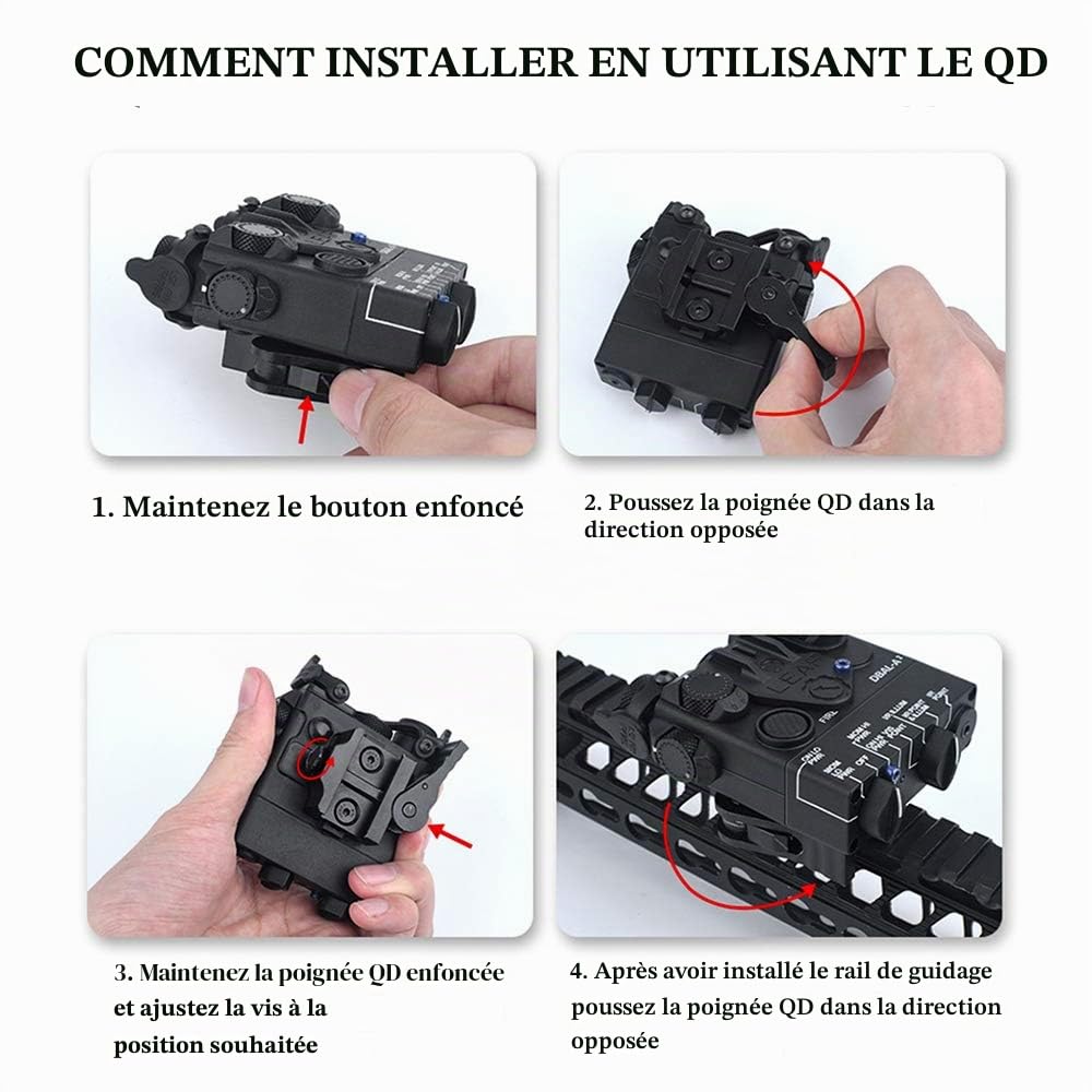 PEQ DBAL-A2 LED Lampe de Poche de Chasse avec Lumière Blanche et Stroboscope, Bouton/Pressostat 2 Modes Boîtier Factice Box QD Mount pour Rail 20mm