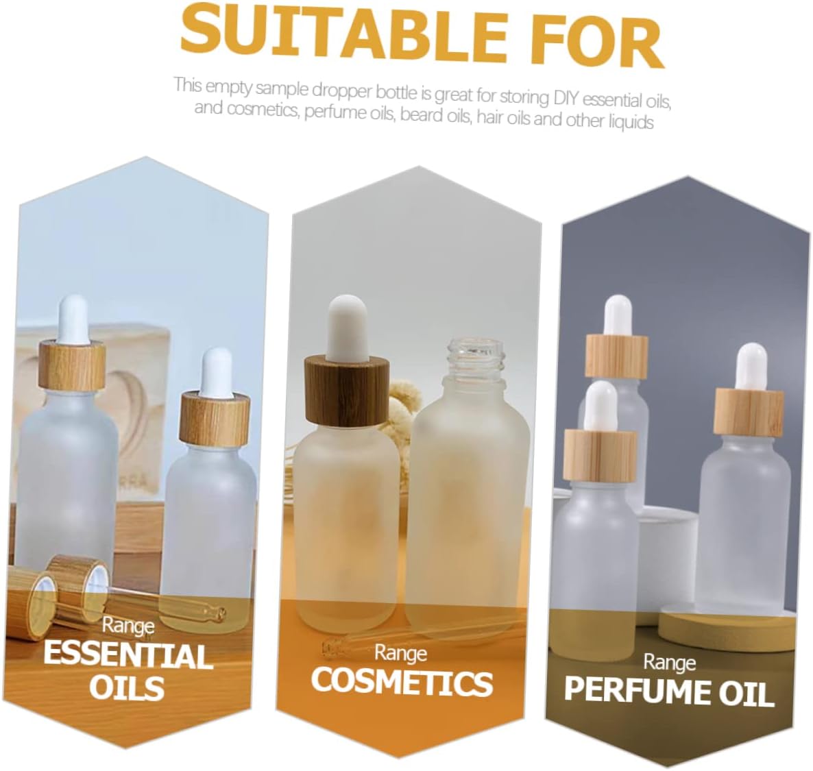 Beavorty 8Pcs Frosted Glass Dropper Bottles Refillable Essential Oil Containers with Caps Durable Leakproof Bottle for Aromatherapy and Perfume Use