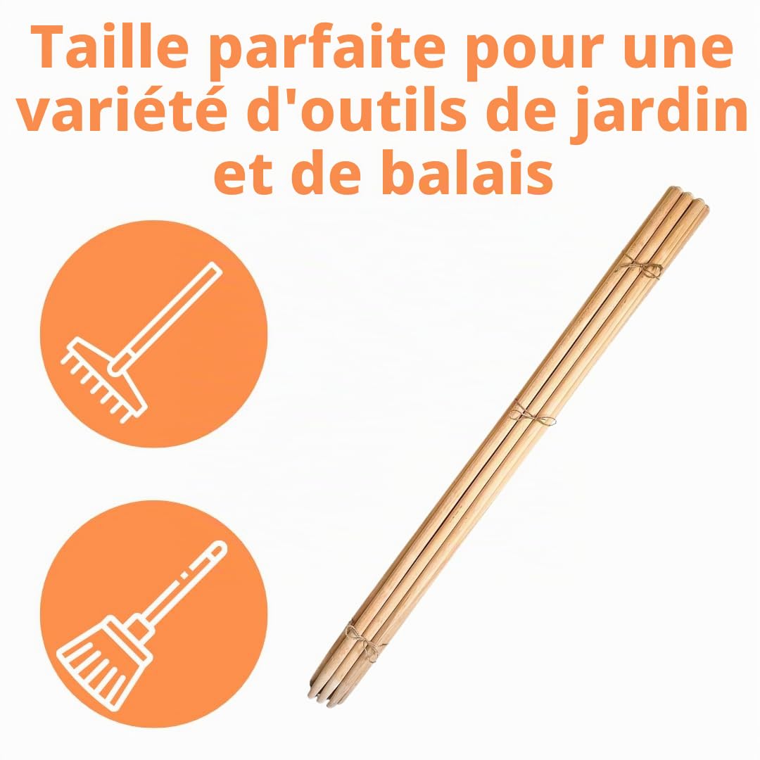 Lot de 10 manches de rechange en bois de hêtre, 170 cm, manche en bois de hêtre, manche Ø 27 mm, manches en bois pour outils de jardin, hachoirs de jardin
