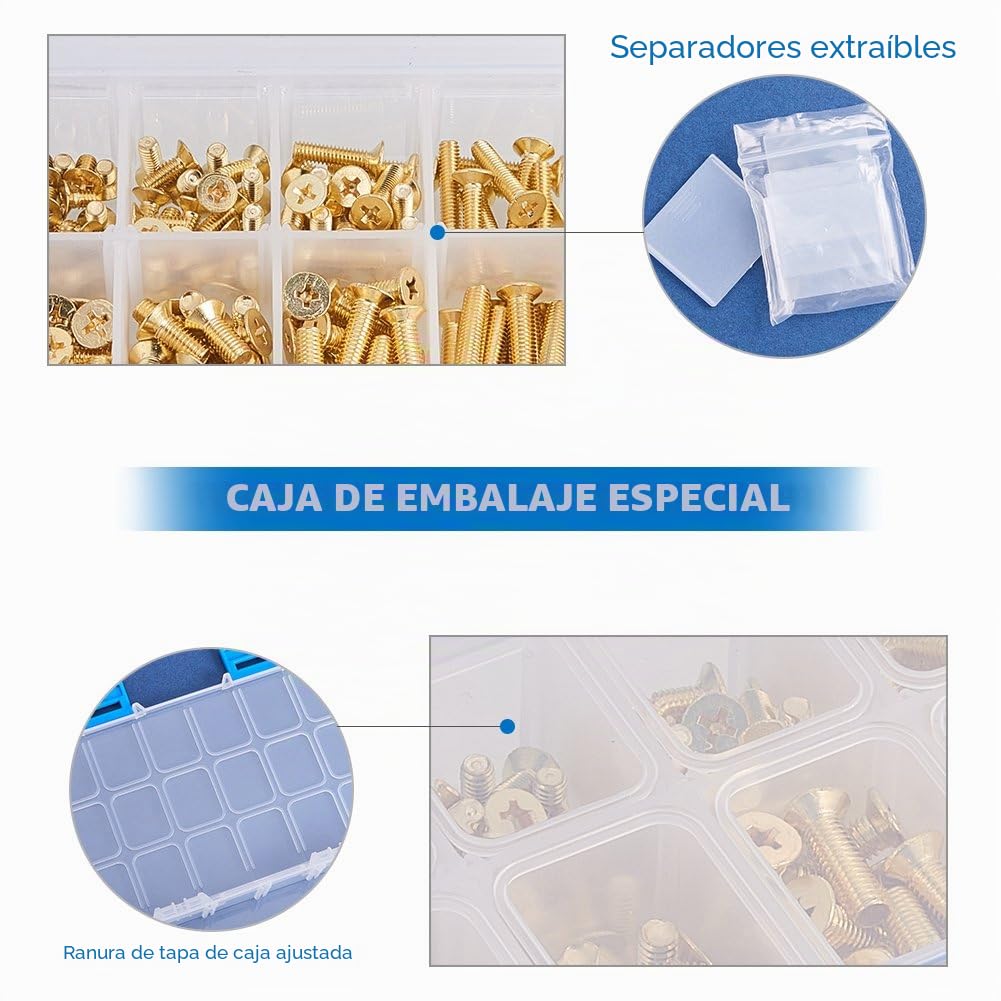 INCREWAY Tornillos de cabeza plana, juego de 160 tornillos autorroscantes de latón con tamaño M4 M5