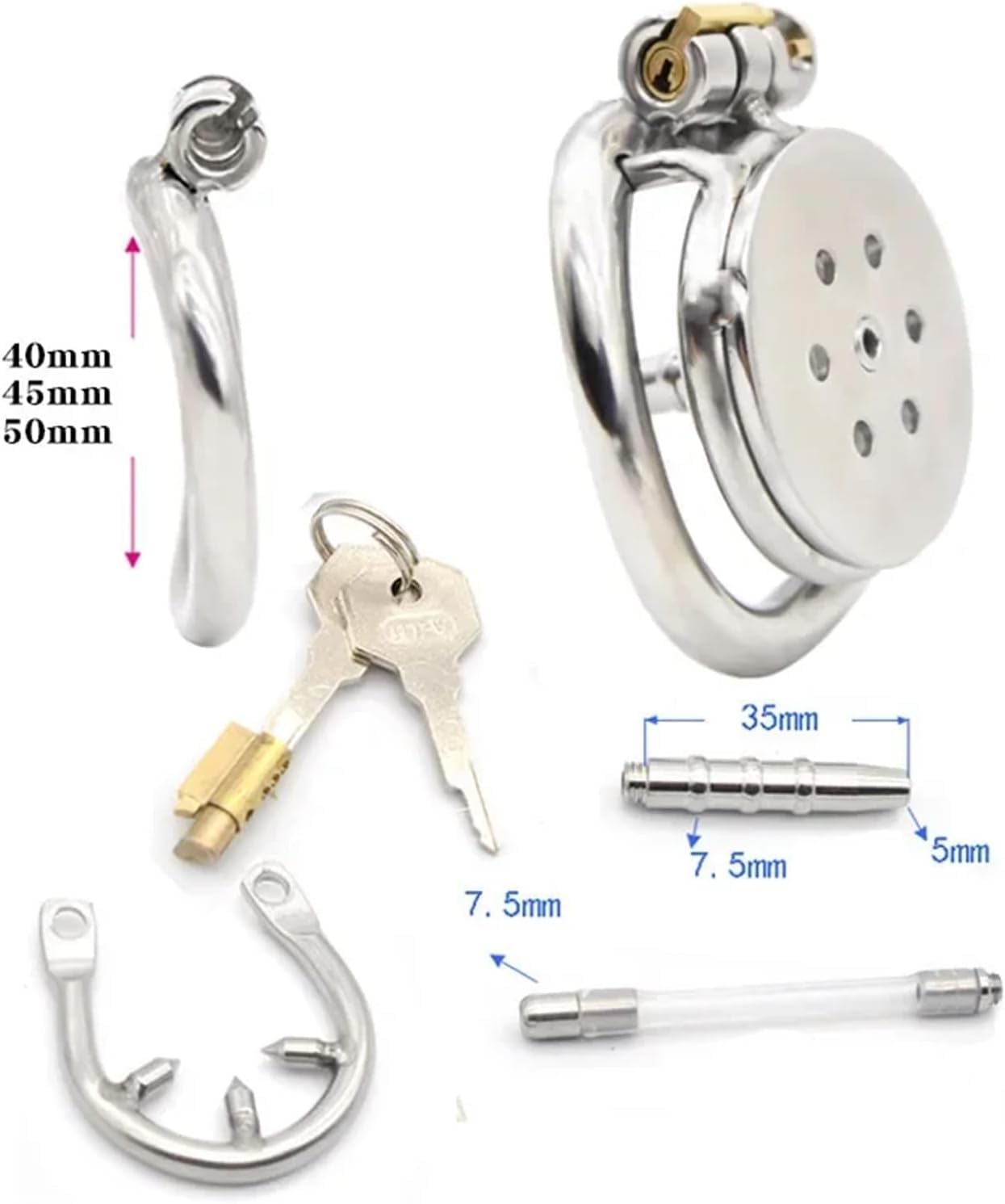 Ultra Small Flat Cock Cage Chastity Lock with Steel Curved Penis Ring Chastity Cage Adult Anti Cheating Sex Toys(S 50mm Cage)