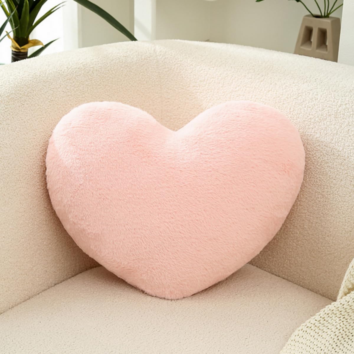 JPORSHU Soft Heart Shaped Throw Pillow - Plush Faux Fur Decorative Cushion for Bed, Sofa & Room Decor for Women, Girls, Kids (10x13 (Pink)