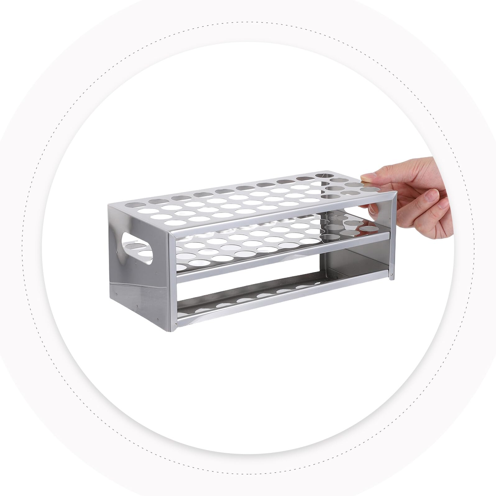 Gradilla para Tubos de Laboratorio Acero Inoxidable 20,5X40 CM Soporte Perforado Organizador para Experimentos Científicos Estante Resistente para Tubos de Ensayo y Muestras