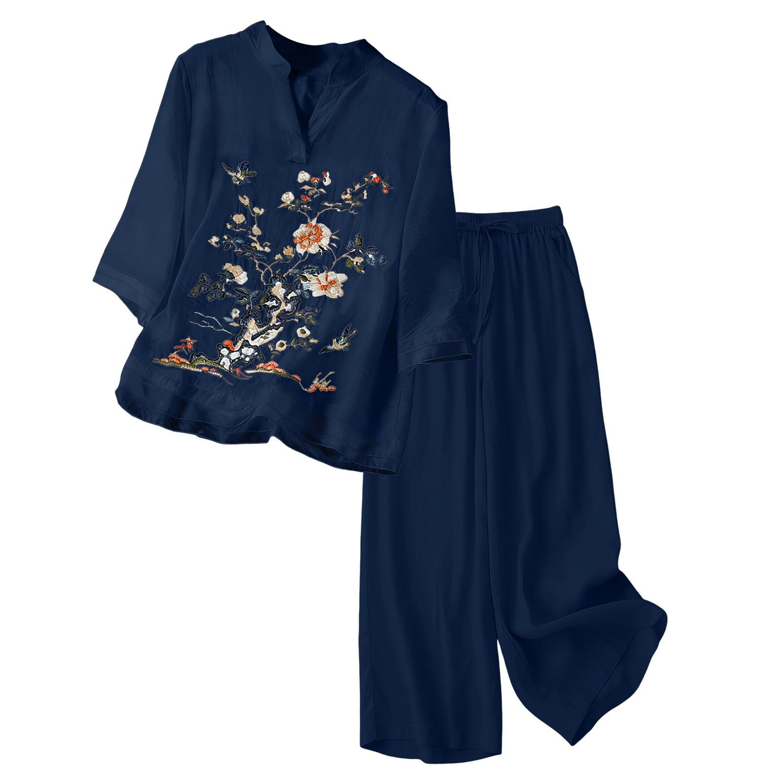 Conjunto Mujer Verano 2 Piezas Moda raje de Primavera Ligero Chndal Blusa Pantalones Ropa Playa Vacaciones Deportivo Casa Trabajoropa Verano mujerAcabado Refinado