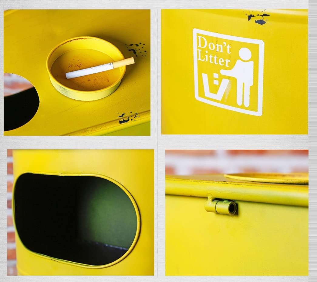 Style Metal Tapered Dustbin Lid，Dustbin Lid， Bins Oval Retro Industrial Trash Can,Garden,Hotel,Restaurant Creative Trash Can(Yellow)