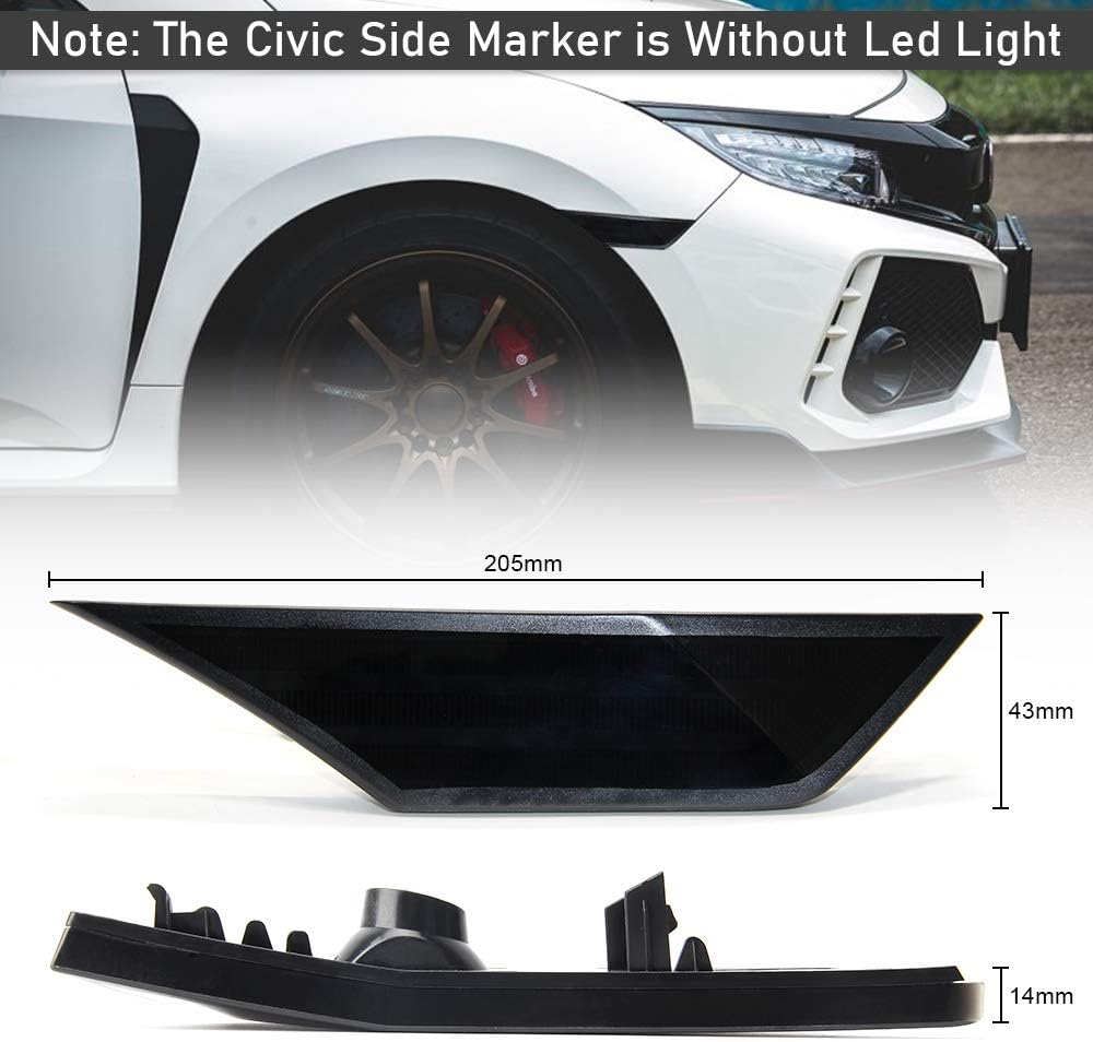 Civic Side Marker Kit Clear Lens Compatible with 2016-up Honda Civic, Replace OEM Front Sidemarker Without Led Bulbs (LY055-2N)