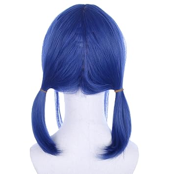 Kids Dark Blue Wig with Bangs Navy Blue Short Girls Wig with Two Braid Straight Wigs for Children Daily Halloween Party Cosplay Wigs