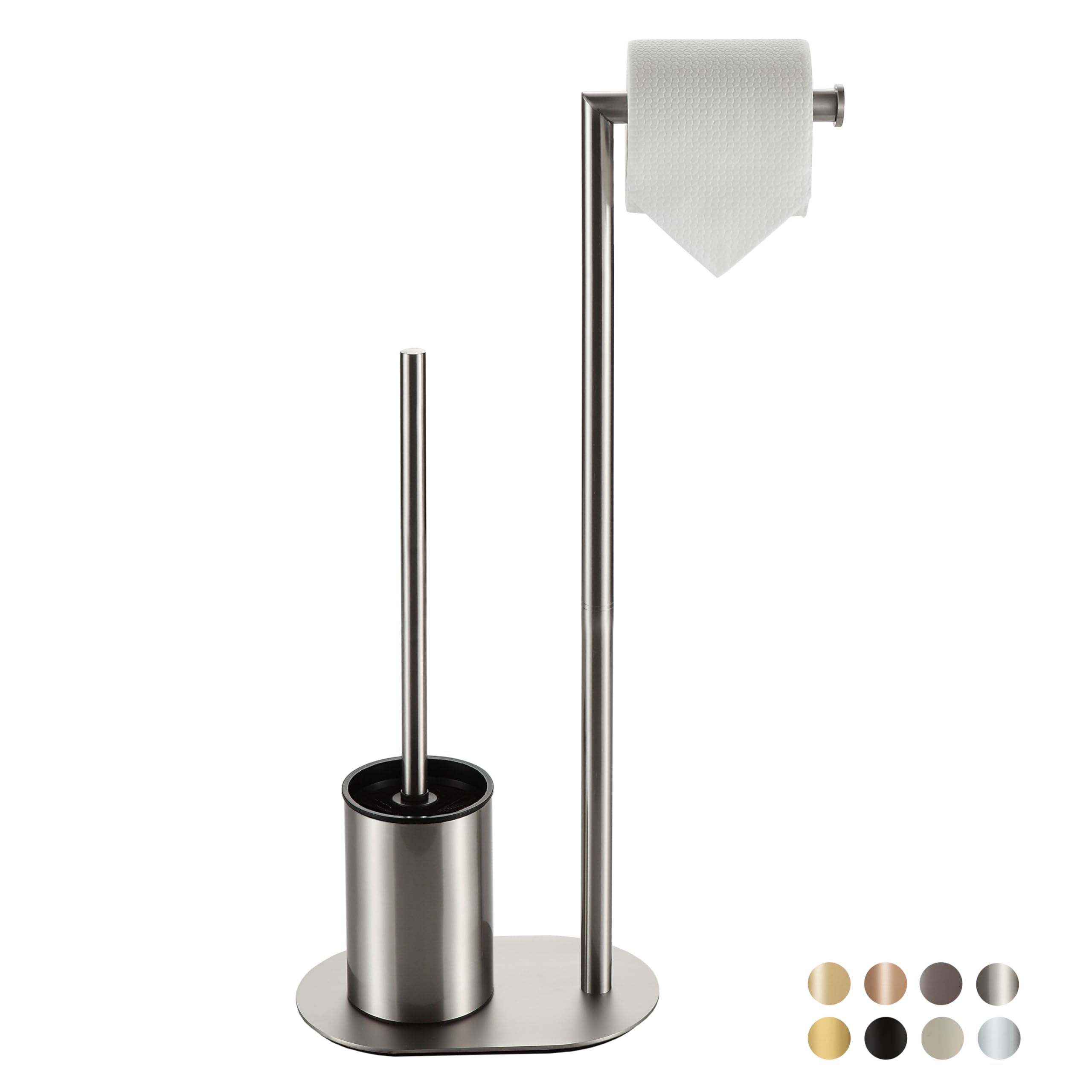 BVL Piantana Portarotolo e Scopino Spazzolato, Scopino WC con Porta Carta Igienica in Acciaio Inox, Porta Carta Igienica da Terra Scopino Bagno WC