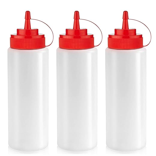 Norcalway 12 oz Condiment Squeeze Bottles for Sauces - Leak Proof Oil, Syrup, Dressing Squirt Bottles - 3 Pack