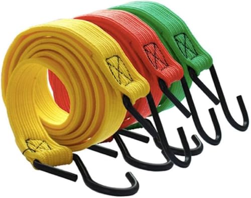 Camping Elastic Rubber Bungee Bright Rope - Set of 3 (Yellow, one size)