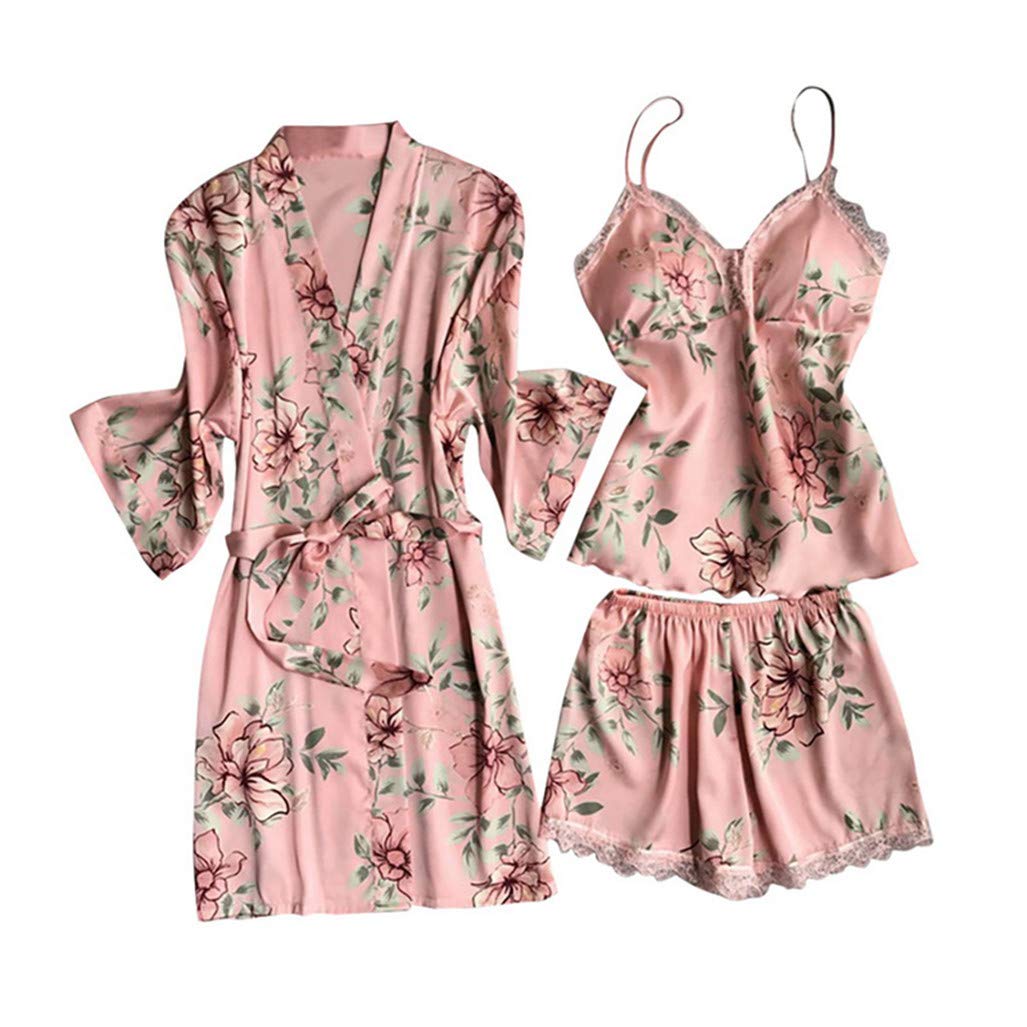 Sexy Women's Robe Gown Sets Lace Bathrobe + Night Dress 4 Four Pieces Sleepwear Womens Sleep Set Faux Silk Robe Femme Lingerie Style 12 L