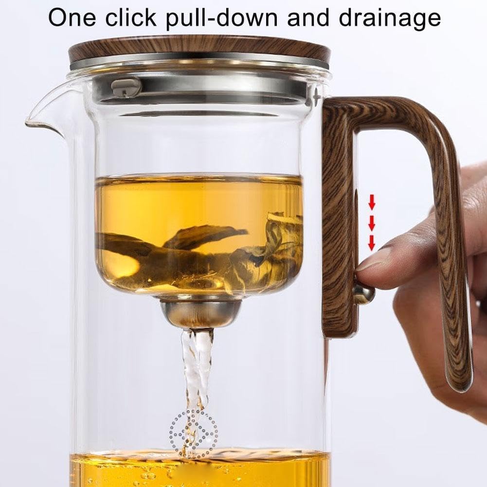 Teiera in vetro con infusore a pressione, teiera incantata 2 in 1, con manico in legno, regalo per gli amanti del tè, colore bianco, 720 ml