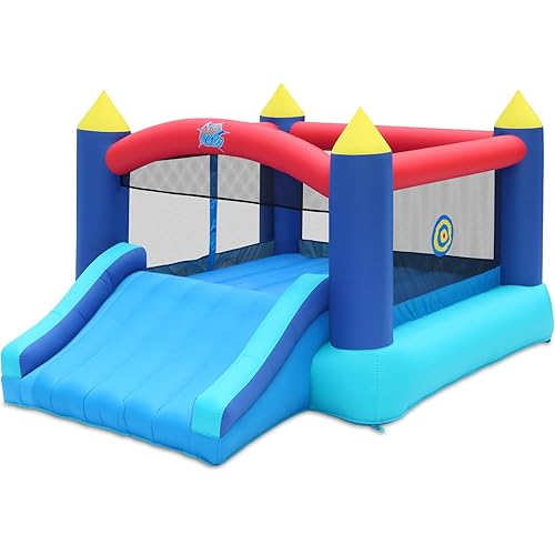 Action Air Bounce House, Inflatable Bouncer with Air Blower, Jumping Castle with Slide, Family Backyard Bouncy Castle, Durable Sewn with Extra Thick Material, Idea for Kids (Blue)