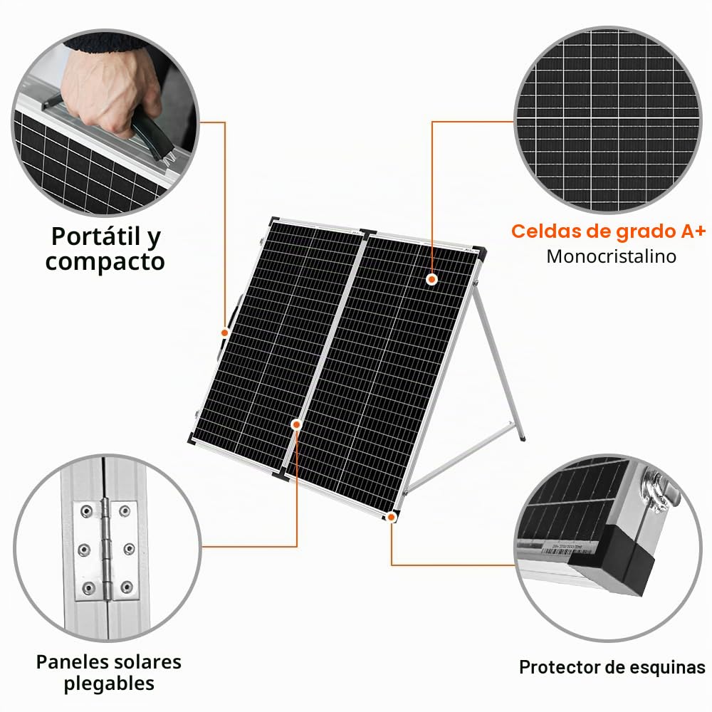 DOKIO Maleta solar plegable portátil de 150 W y 18 V, monocristalina, kit de panel solar plegable con controlador para cargar baterías de 12 voltios (AGM plomo/ácido tipo gel ventilado) RV Camping