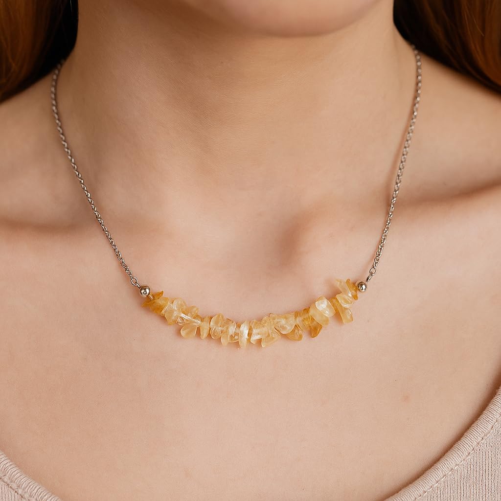 TGH Natural Gemstone Chip Bar Necklace for Women - Healing Crystal Stone Jewelry - 16+2 Inch Silver Plated Adjustable Chain - Image 5